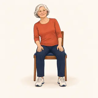 Illustration : personne âgée assise, pieds à plat, balançant doucement le buste